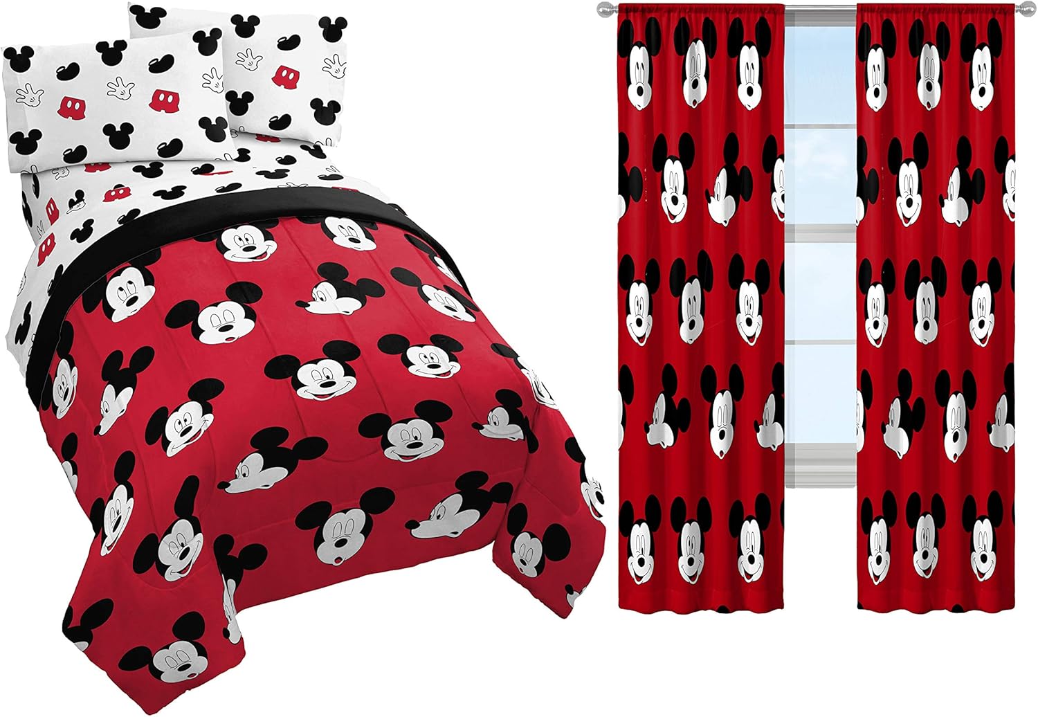 Disney Mickey Mouse Twin Bedding & Curtains Bundle – 8-Piece Set for Kids