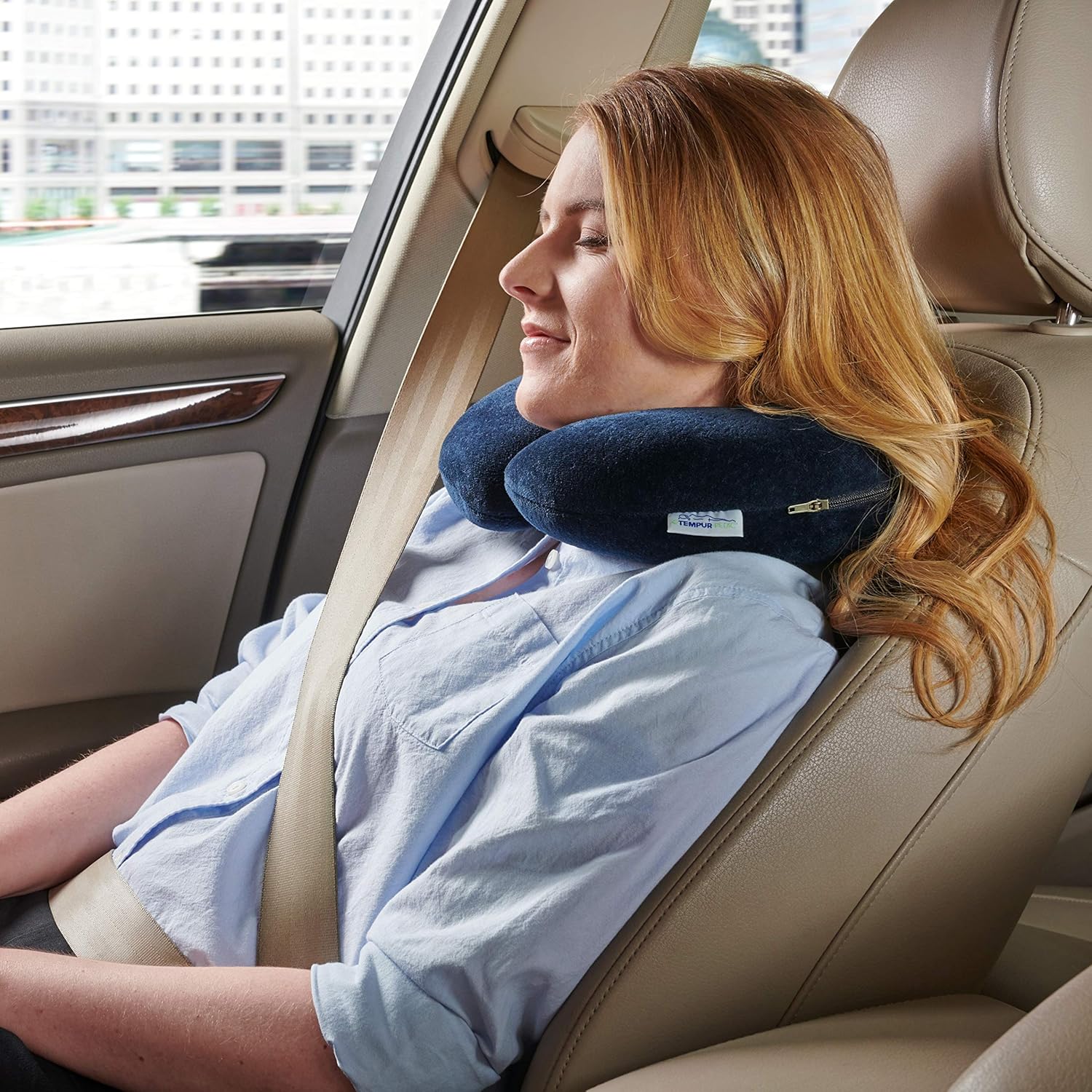 Tempur-Pedic TEMPUR-Travel Neck Pillow – Ergonomic Memory Foam Travel Pillow with Washable Cover – Navy Blue – Compact & Supportive for Flights or Commutes