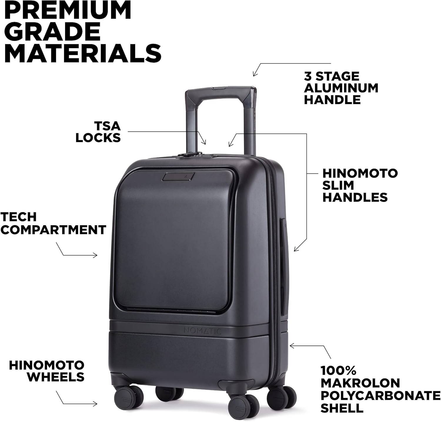 NOMATIC Carry-On Executive Luggage – 29L Hard Shell Suitcase with Removable Tech Case for 1–3 Day Business Travel | Fits 16" Laptop | TSA-Approved, Spinner Wheels, Lightweight & Durable