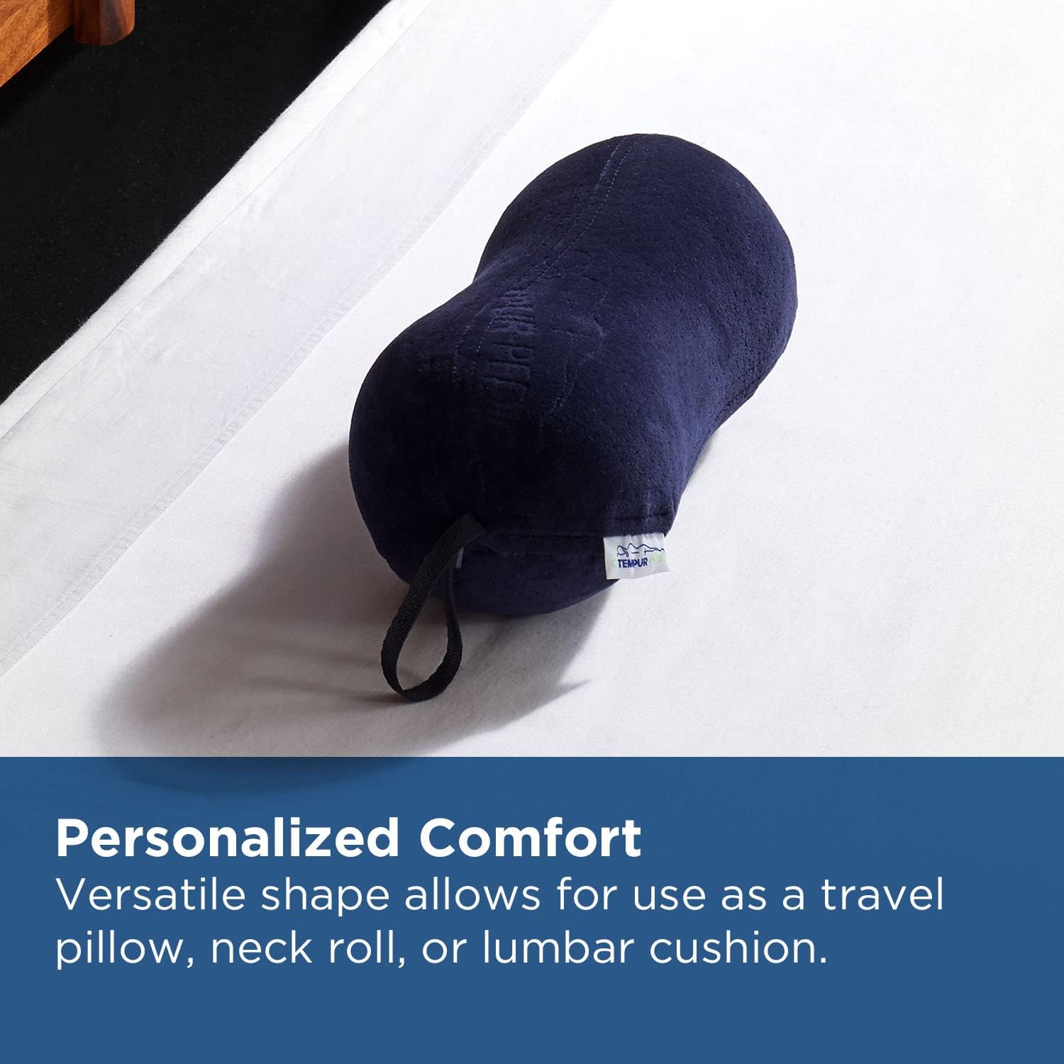 Tempur-Pedic All-Purpose Memory Foam Travel Pillow – Peanut-Shaped Neck & Lumbar Support Cushion – Lightweight & Compact – Navy