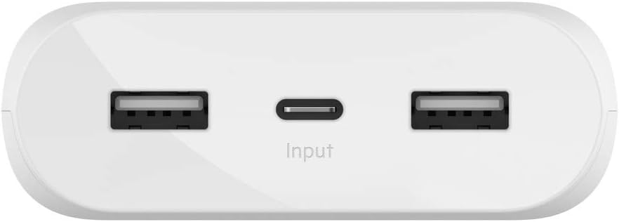 Belkin BoostCharge 20,000mAh Power Bank – Portable USB-C Battery Pack Charger for iPhone 14/13/12, iPad, Samsung & More | Dual USB-A Output, 15W Fast Charging, Includes USB-C Cable – White