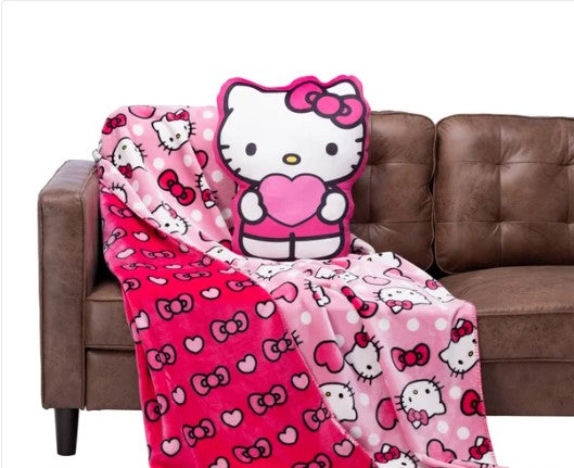 Hello Kitty Cloud Pillow & Reversible Throw Blanket Bundle – Ultra Soft & Cozy 2-Piece Set