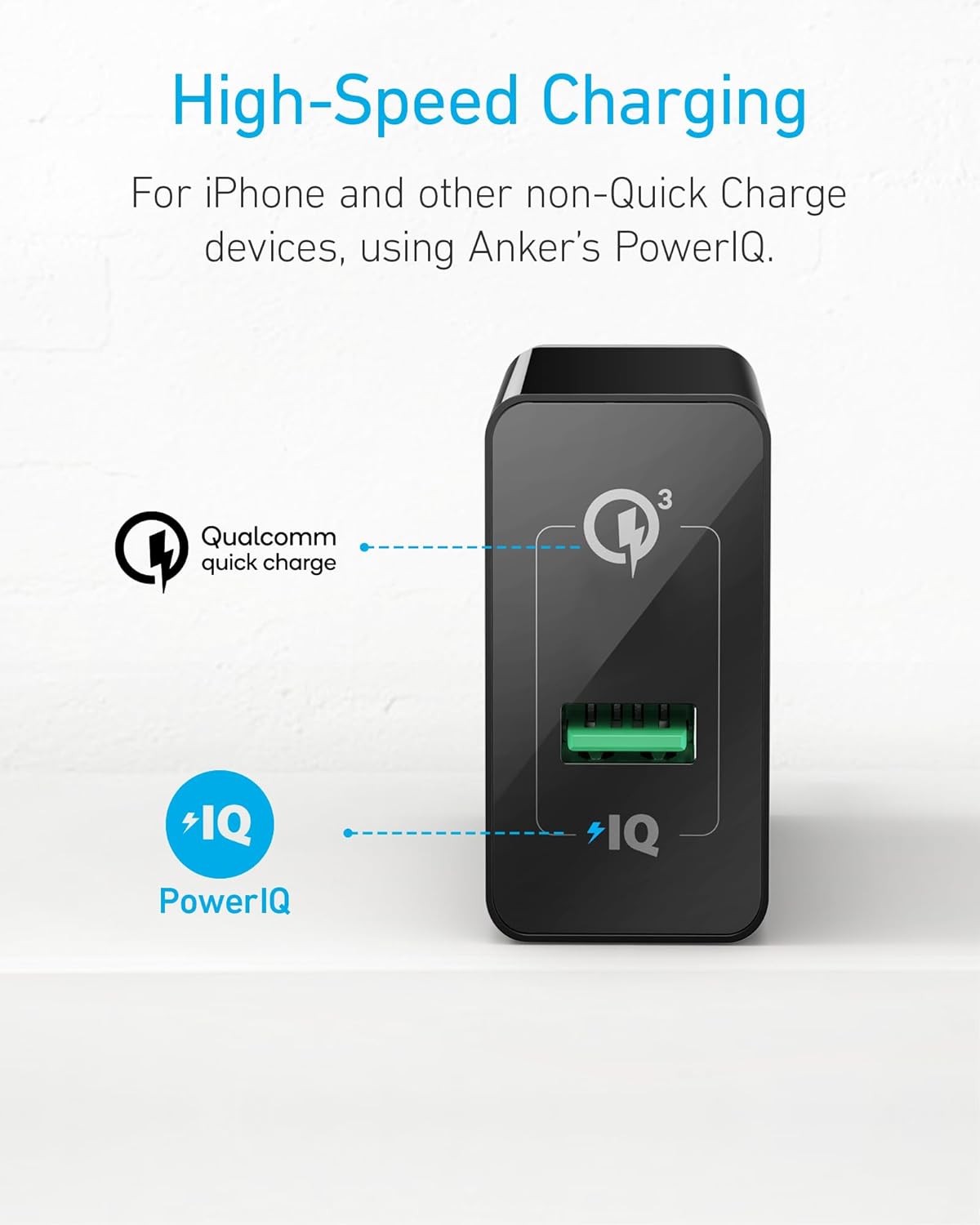 Anker Quick Charge 3.0 USB Wall Charger – 18W Fast Charger for Android & iOS Devices – PowerPort+ 1 Compatible with Samsung Galaxy, Note, LG, iPhone, iPad & More