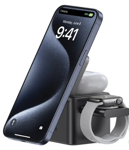 Anker MagGo Magnetic 3-in-1 Wireless Charging Stand with Qi2 | Fast Charge for iPhone, Apple Watch & AirPods – Includes 40W USB-C Wall Charger & Cable