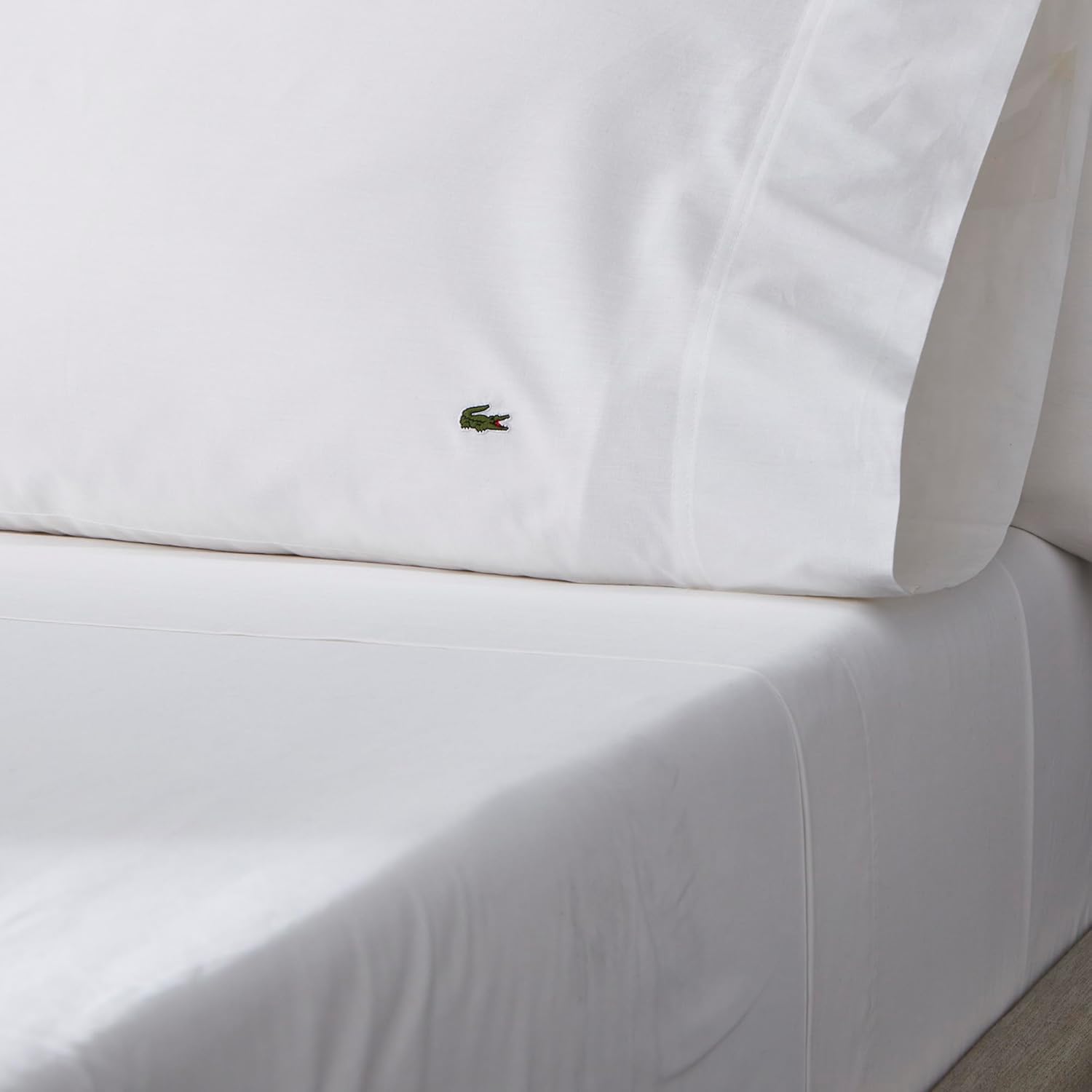 Lacoste 100% Cotton Percale Twin Sheet Set – 3-Piece, Lightweight & Wrinkle-Resistant, White