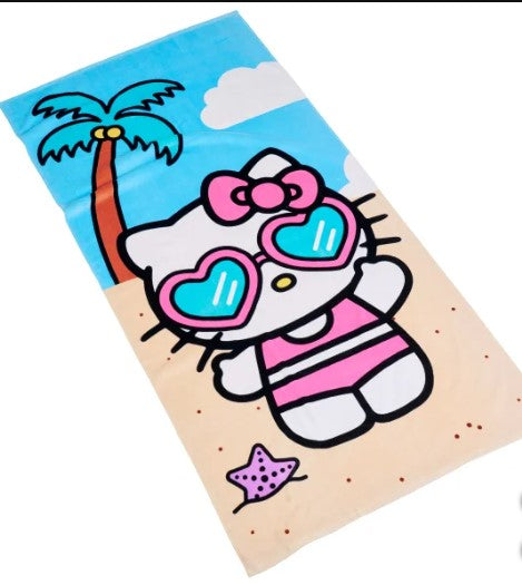 Hello Kitty Outdoor Picnic Blanket & Beach Towel Set – Zippered Travel Blanket with Carry Strap & Oversized Cotton Towel – 2-Piece Bundle