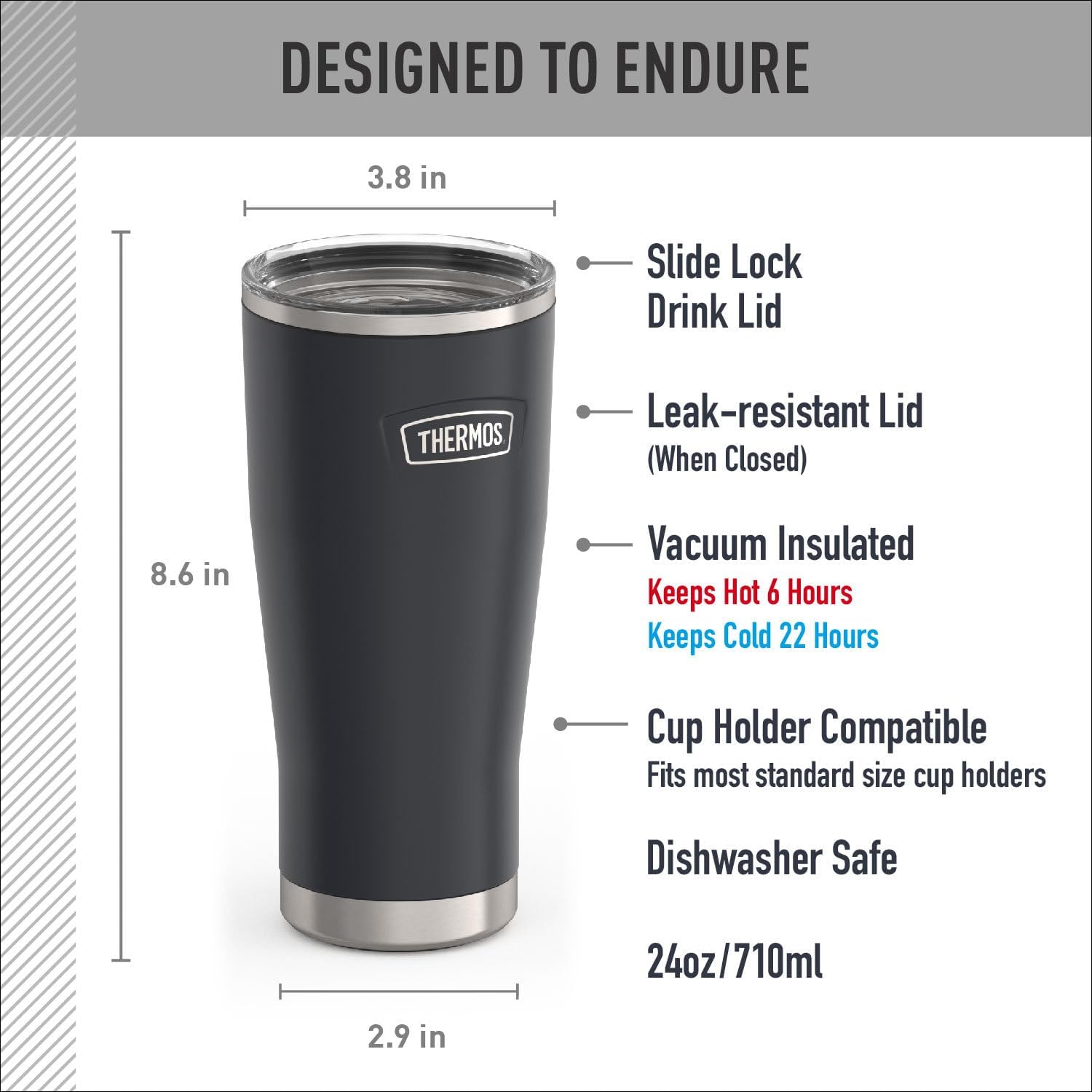 THERMOS ICON SERIES 24oz Stainless Steel Cold Tumbler with Slide Lock – Granite