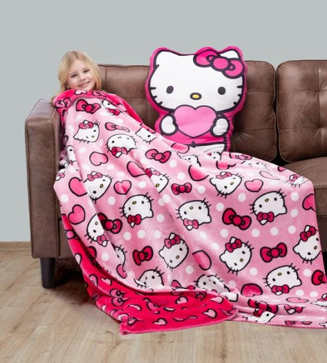 Hello Kitty Cloud Pillow & Reversible Throw Blanket Bundle – Ultra Soft & Cozy 2-Piece Set