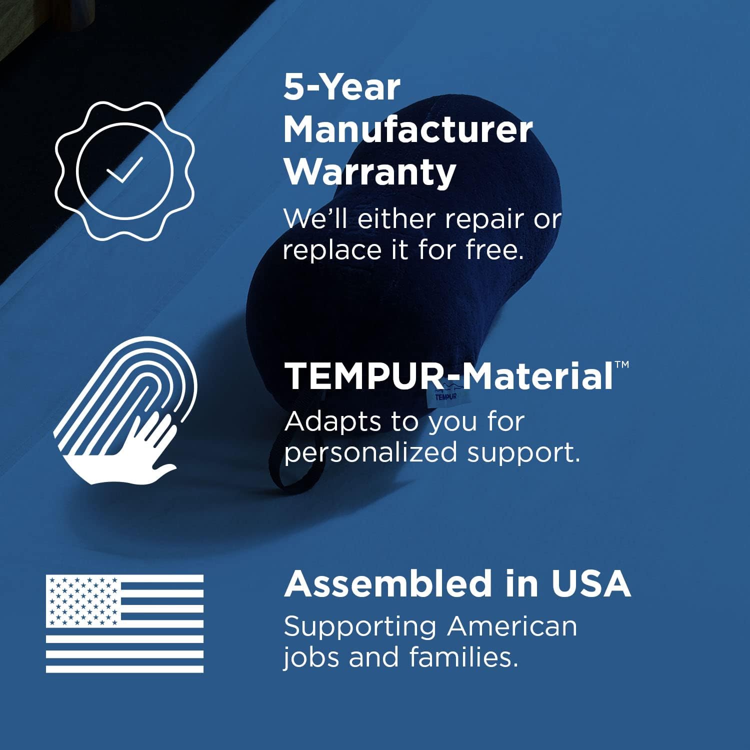 Tempur-Pedic All-Purpose Memory Foam Travel Pillow – Peanut-Shaped Neck & Lumbar Support Cushion – Lightweight & Compact – Navy