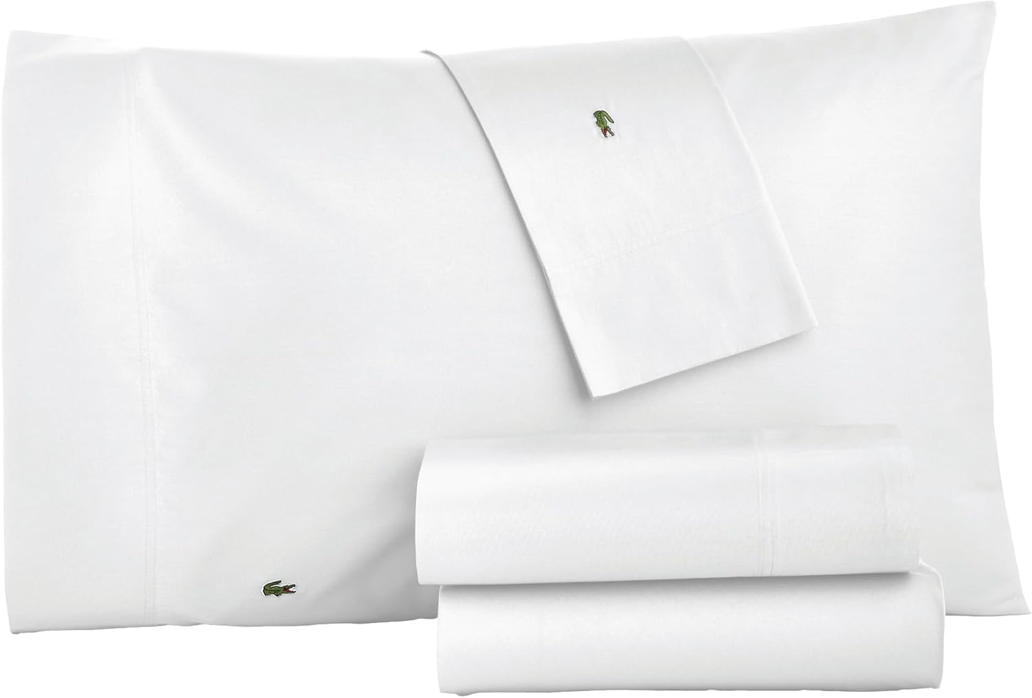 Lacoste 100% Cotton Percale Twin Sheet Set – 3-Piece, Lightweight & Wrinkle-Resistant, White