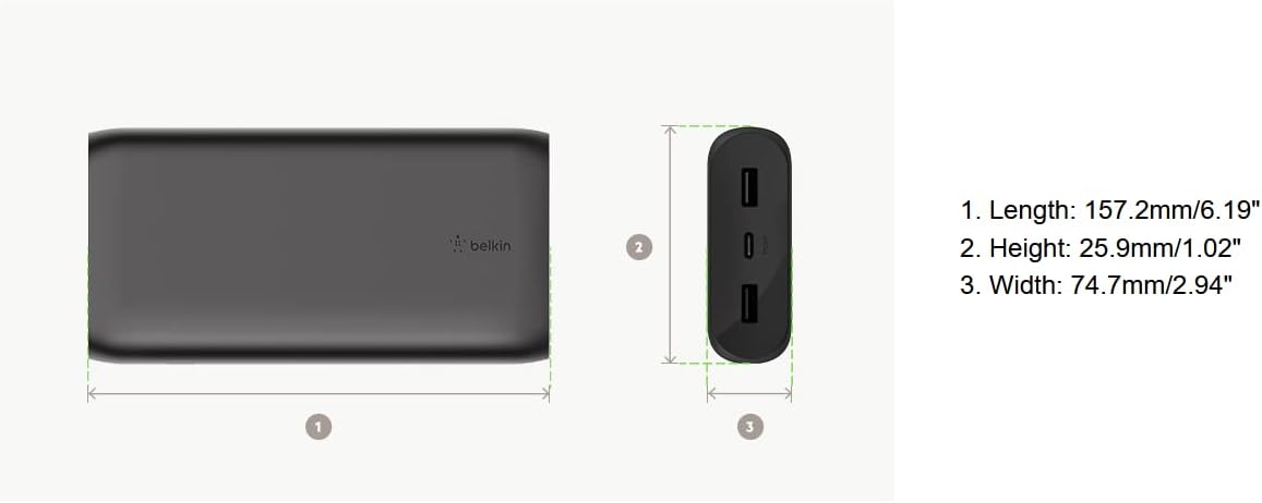 Belkin BoostCharge 20,000mAh Power Bank – Portable USB-C Battery Pack Charger for iPhone 14/13/12, iPad, Samsung & More | Dual USB-A Output, 15W Fast Charging, Includes USB-C Cable – White
