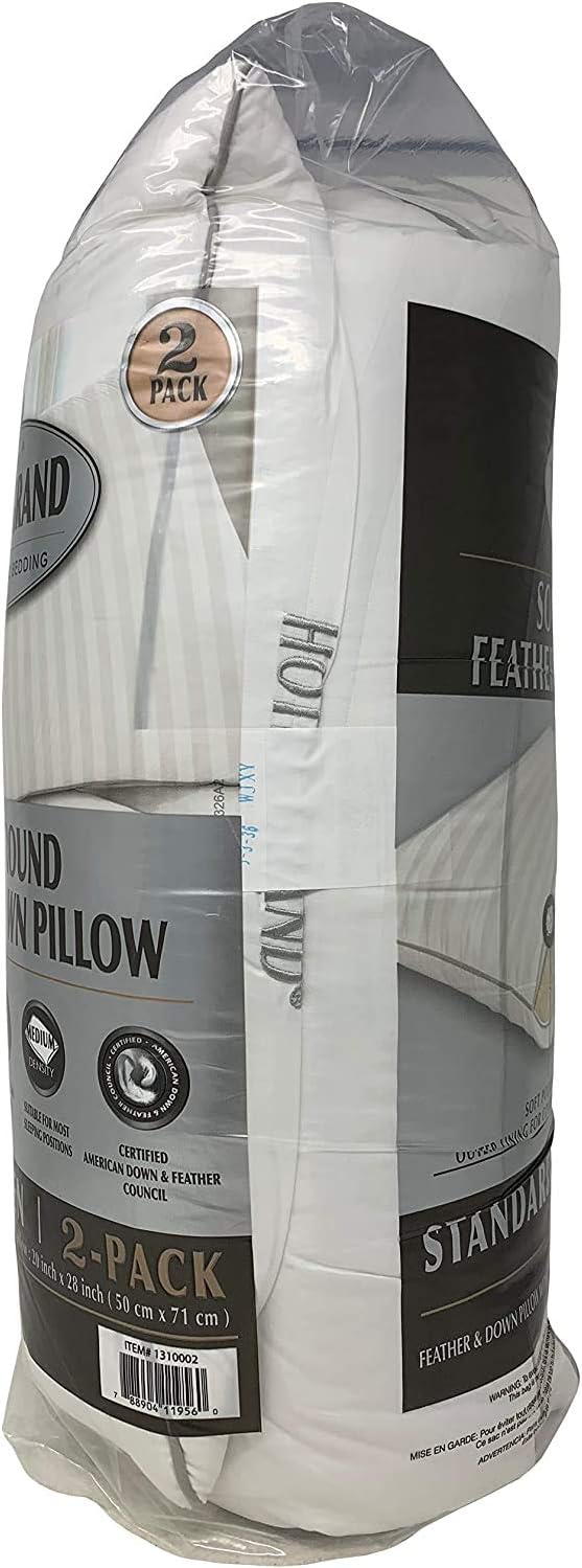 Hotel Grand Queen Bed Pillows – 100% Cotton, Feather Down (2 Pack)