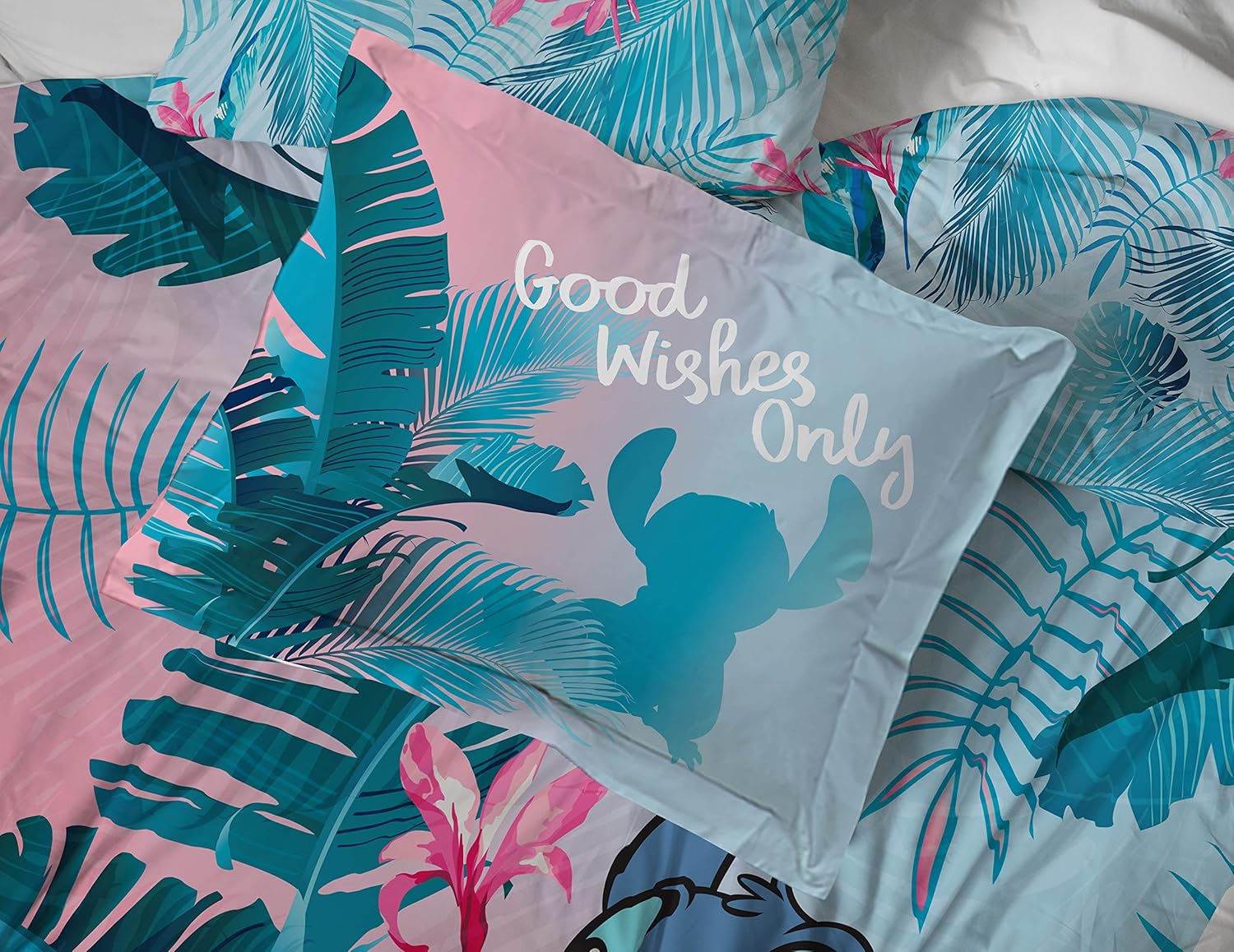Jay Franco Lilo and Stitch Floral Fun Twin Bed Set and Hawaii Garden Pillowcase Bundle