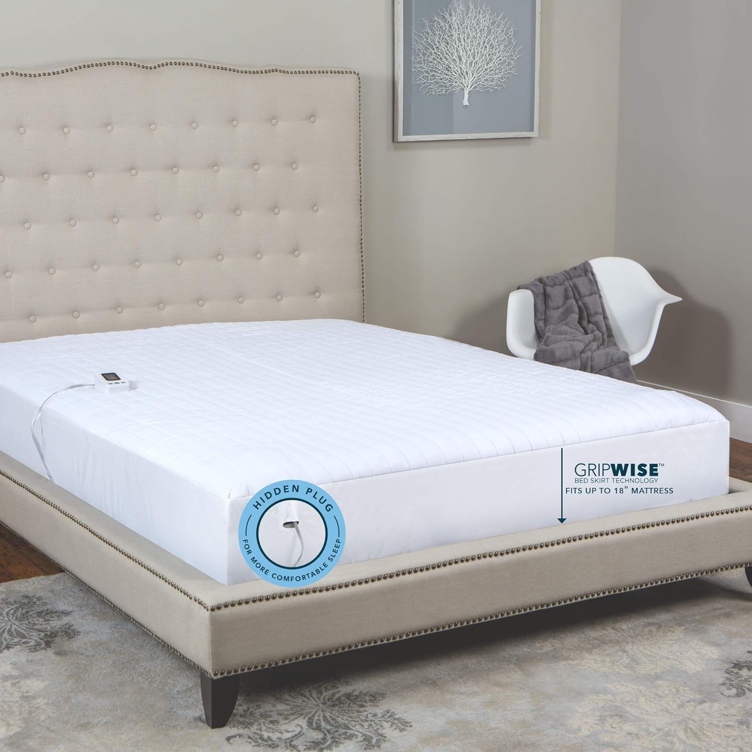 SensorPEDIC Warming Digital Controller Electric Mattress Pad – Twin Size, White