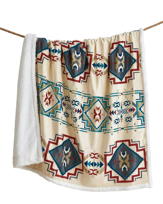 Campfire Sherpa Fleece Throw Blanket – Western Rustic 54x68