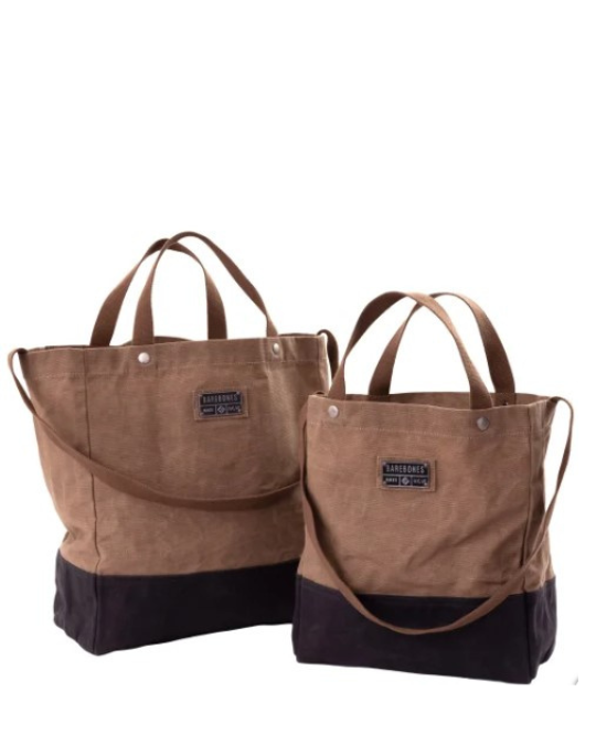 Barebones Neelum tote bag set, waxed canvas market tote, water-resistant grocery tote, eco-friendly travel tote bag, durable canvas tote with pockets