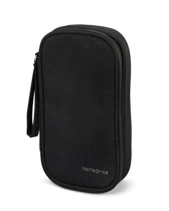 compact tech organizer case, small travel cable pouch, portable tech accessories bag, polyester gadget storage case, small electronics organizer