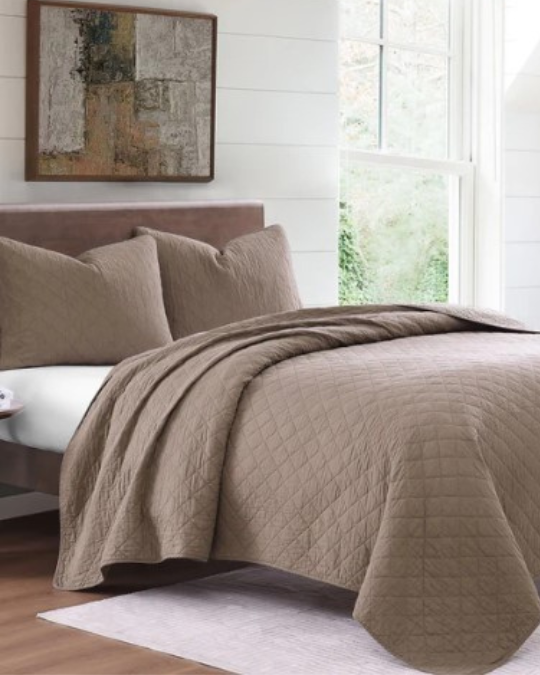 twin cotton gauze quilt set, stonewashed twin quilt comforter, breathable lightweight bedding set, diamond stitched cotton quilt, soft neutral twin bedspread