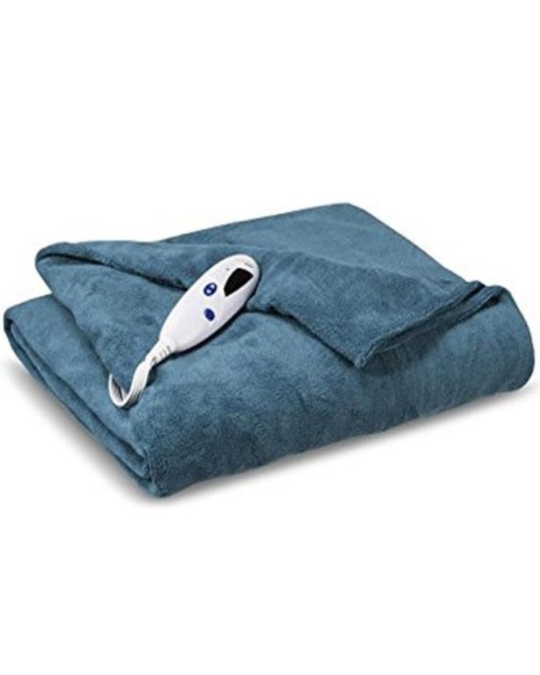 Blue Biddeford Microplush Electric Heated Throw Blanket – Soft polyester, 6 heat settings, auto shut-off, machine washable, 50 x 60 inches
