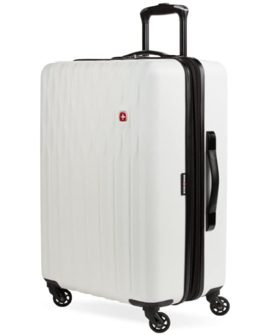SwissGear 8018 white medium spinner luggage, SwissGear hardside expandable suitcase, ABS hardshell medium checked luggage, SwissGear 8018 24-inch spinner, white SwissGear travel luggage