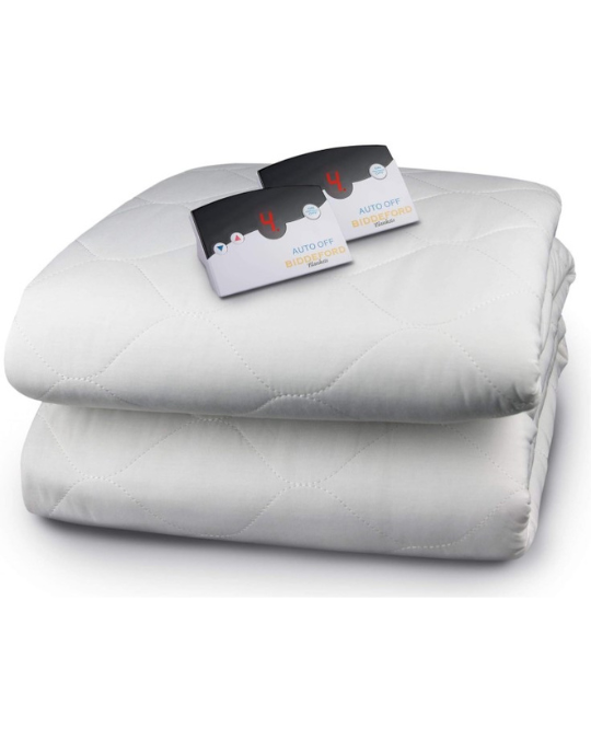 Biddeford King Quilted Electric Heated Mattress Pad – White, dual controls, 10 heat settings, cotton/poly blend, fits mattresses up to 21 inches