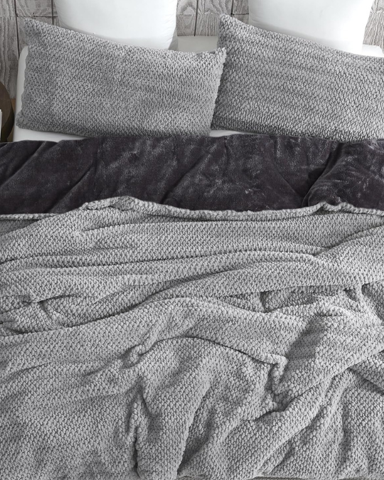 stone gray oversized queen comforter set, plush pebble textured bedding, coma inducer luxury queen bedspread, extra large queen comforter with shams, soft gray comforter set queen size