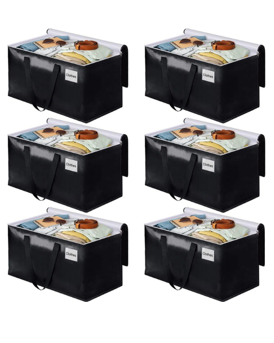 waterproof bedding storage bags 6 pack, large capacity bedding and blanket storage bag, heavy duty waterproof storage bags for quilts and clothes, foldable storage organizer for bedding and camping, reinforced handle bedding storage and moving bags