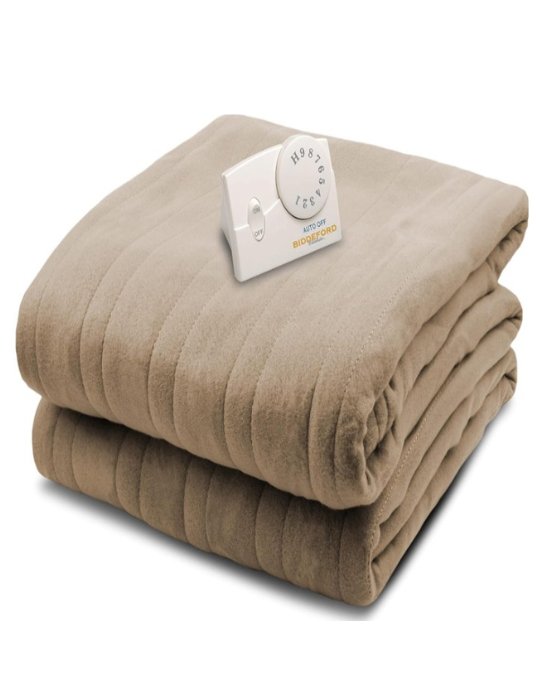 Biddeford comfort knit heated blanket twin taupe, electric fleece blanket with heat settings, machine washable heated blanket twin, therapeutic electric blanket twin size, UL safety approved heated blanket