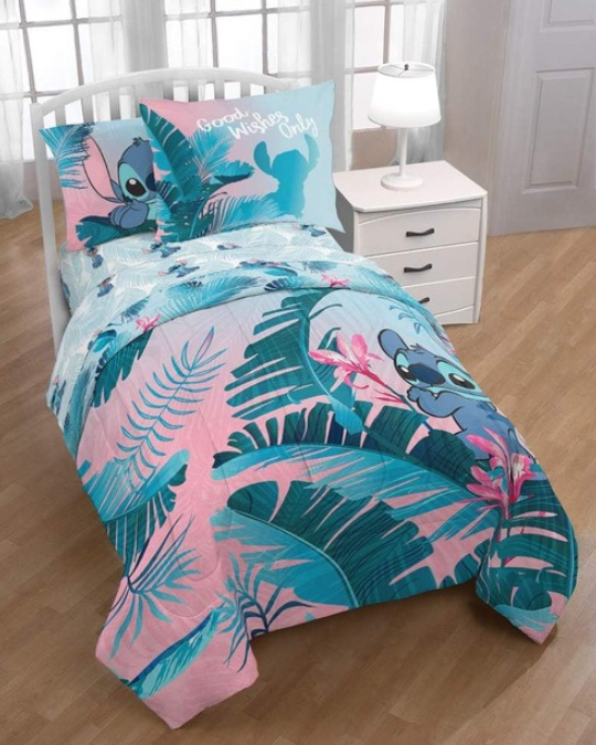 Jay Franco Lilo and Stitch Floral Fun Twin Bed Set and Hawaii Garden Pillowcase Bundle