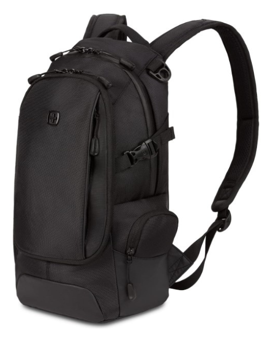 SwissGear 3598 narrow daypack backpack, SwissGear slim commuter backpack, black SwissGear city pack, SwissGear 18-inch travel backpack, SwissGear backpack with tablet sleeve