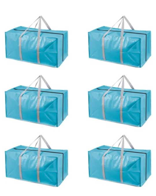Rebrilliant heavy duty moving storage bags set of 6, extra large foldable plastic storage bags with backpack straps, waterproof storage totes for moving and travel, 60 lb capacity polypropylene storage bags, multipurpose storage bags for clothes bedding and decor
