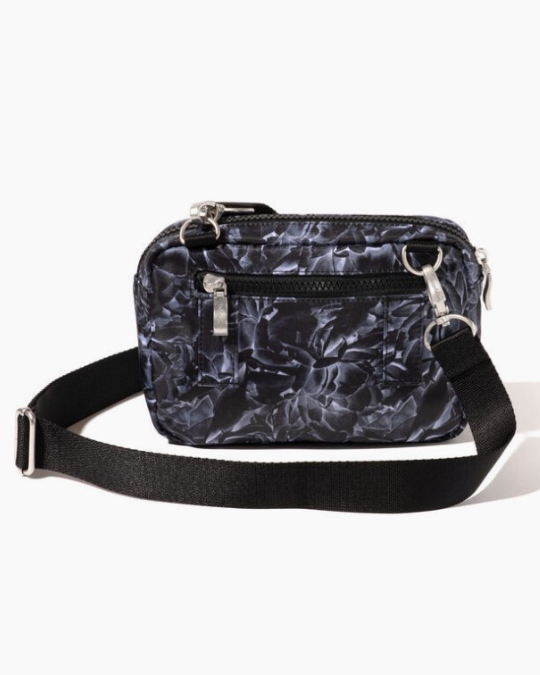 modern double zip crossbody bag, RFID protection crossbody purse, convertible waistpack crossbody bag, travel crossbody with zipper compartments, lightweight women’s crossbody bag