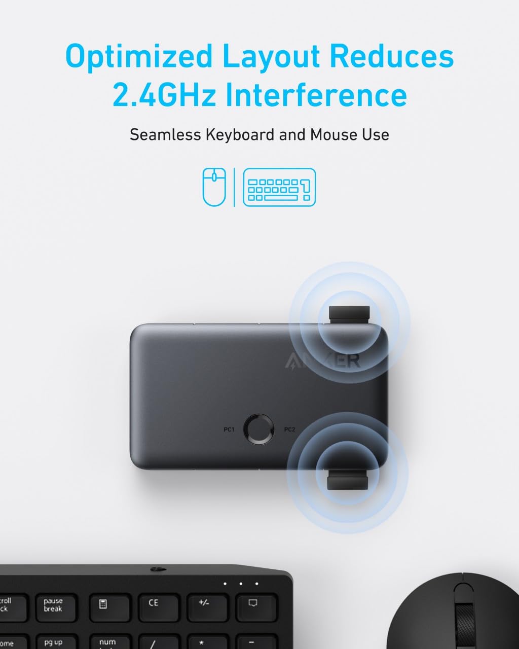 Anker USB 3.0 Switch – One-Click USB Sharing Switch for 2 Computers | 5Gbps Data Transfer | 3 USB Ports | USB-A 2-in-1 Cable | Compatible with Keyboard, Mouse, Printer, Laptop, Desktop