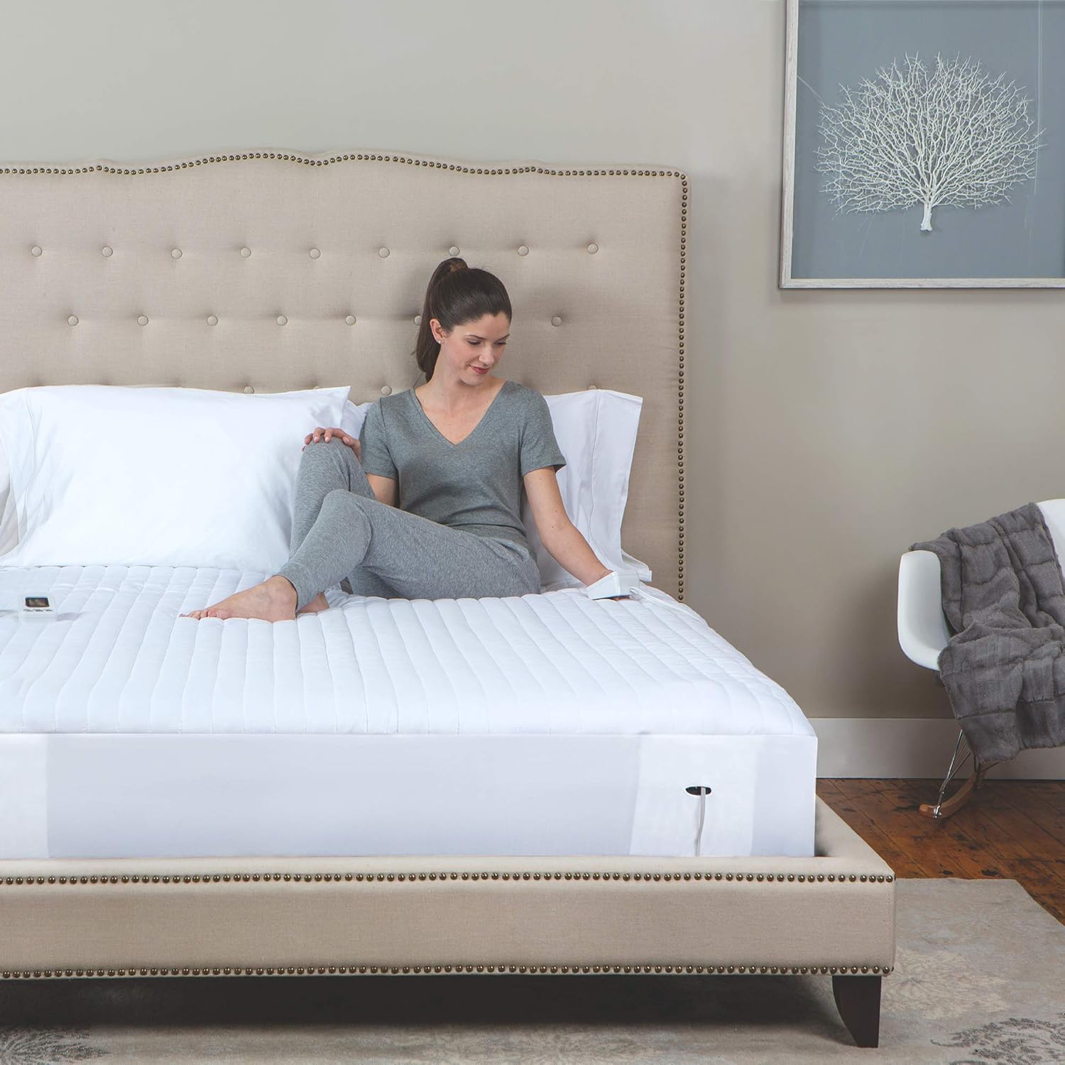 SensorPEDIC Warming Digital Controller Electric Mattress Pad – Twin Size, White