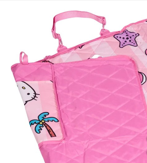 Hello Kitty Outdoor Picnic Blanket & Beach Towel Set – Zippered Travel Blanket with Carry Strap & Oversized Cotton Towel – 2-Piece Bundle