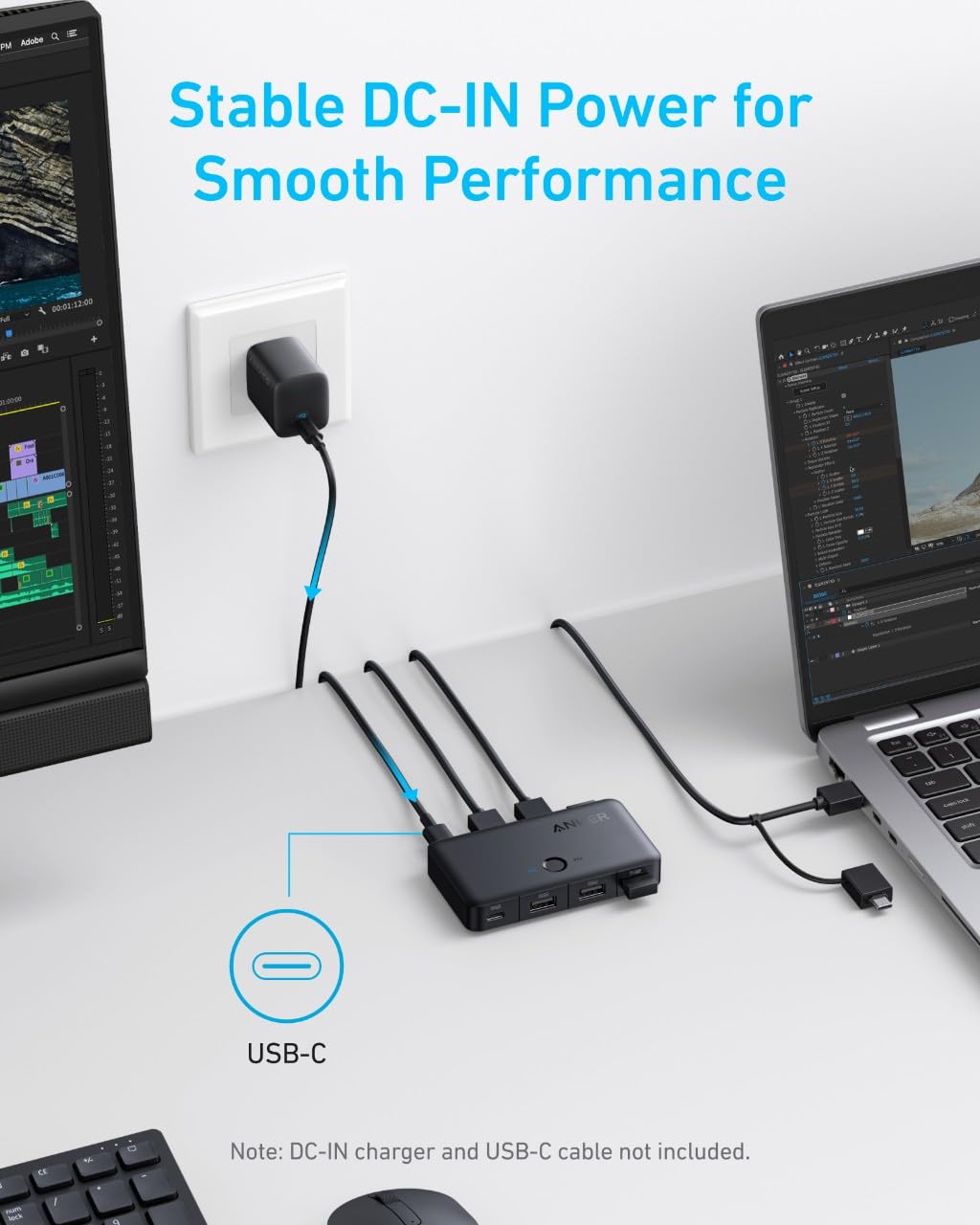 Anker USB 3.0 Switch – One-Click USB Sharing Switch for 2 Computers | 5Gbps Data Transfer | 3 USB Ports | USB-A 2-in-1 Cable | Compatible with Keyboard, Mouse, Printer, Laptop, Desktop