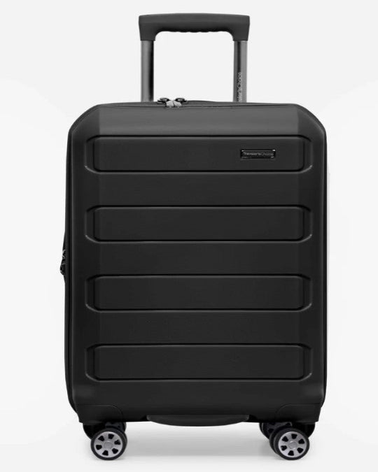 Traveler’s Choice Pagosa 22-inch expandable carry-on luggage, Black hardshell spinner suitcase with USB charging port, Durable polypropylene travel luggage with telescoping handle