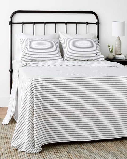 Lacoste 100% Cotton Percale Sheet Set – Full Size, Graphic Stripe Print, Dark Grey