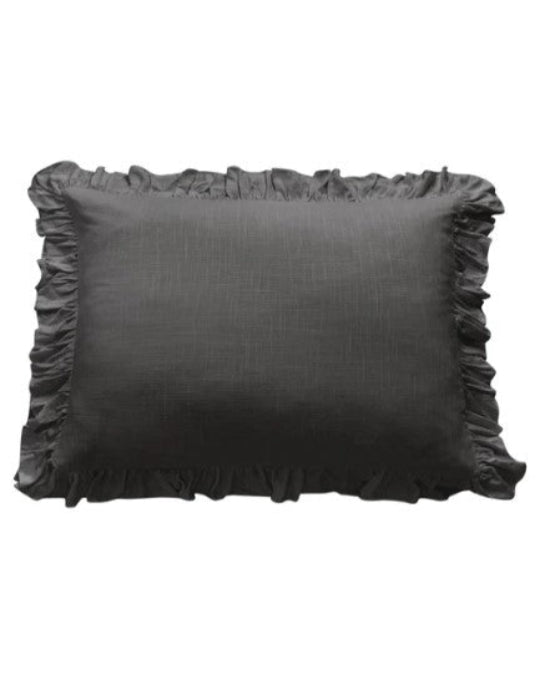 King-size linen ruffled pillow sham with romantic edge, 21x34 inch washed linen sham in farmhouse bedding setup, HiEnd Accents Lily pillow sham with soft textured fabric