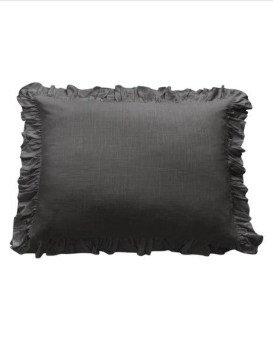 Shabby chic linen pillow sham with vintage styling, Soft wrinkle-resistant pillow sham with ruffled edge