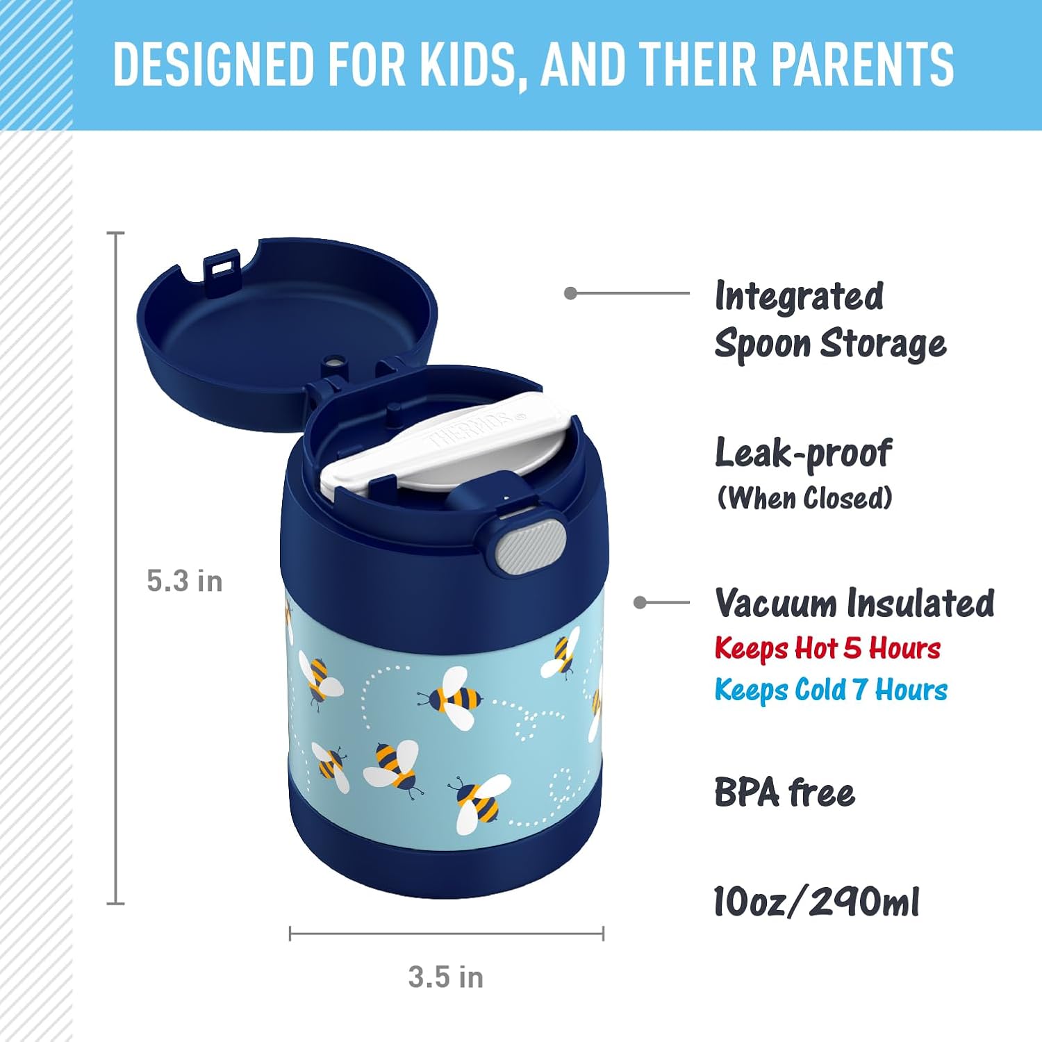 Thermos FUNtainer® 10oz Kids Food Jar – Vacuum Insulated with Spoon & Labels