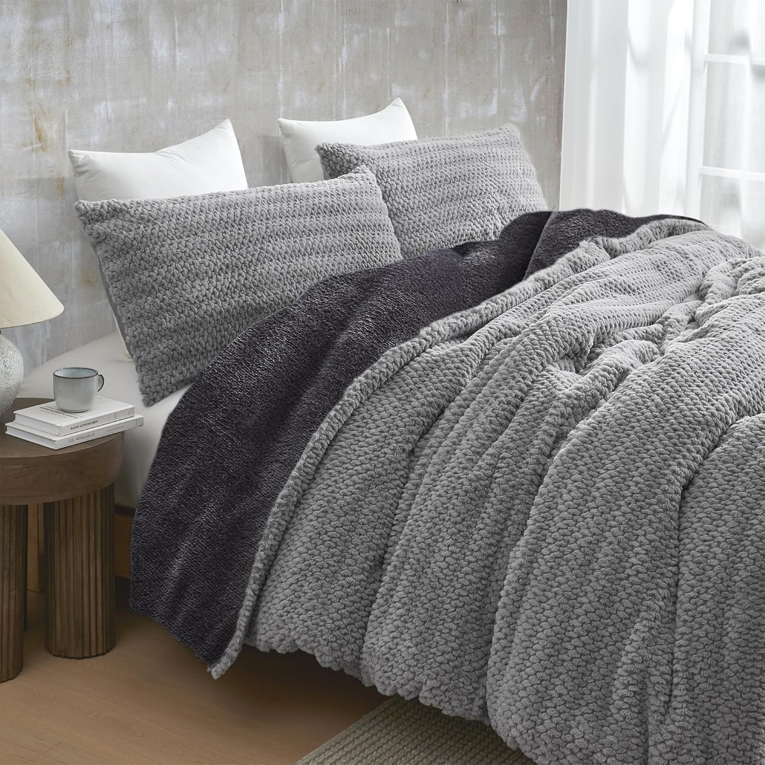 What If Pebbles Were Soft – Oversized Plush Queen Comforter Set – Stone Gray