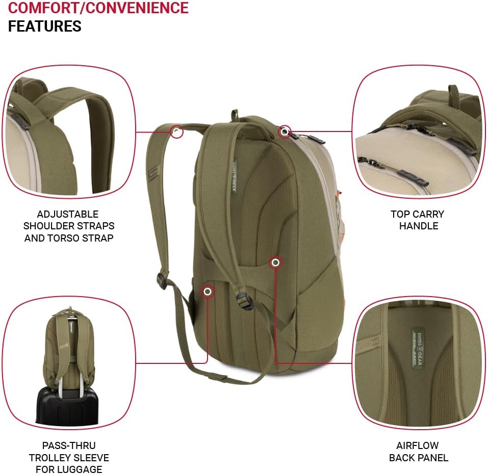 SwissGear Bungee Pro Laptop Backpack – Beige/Olive Green