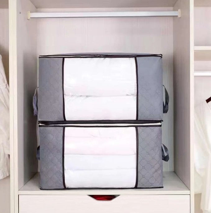 Set of 2 Large Fabric Bedding Storage Bags – 90L Comforter & Blanket Organizer