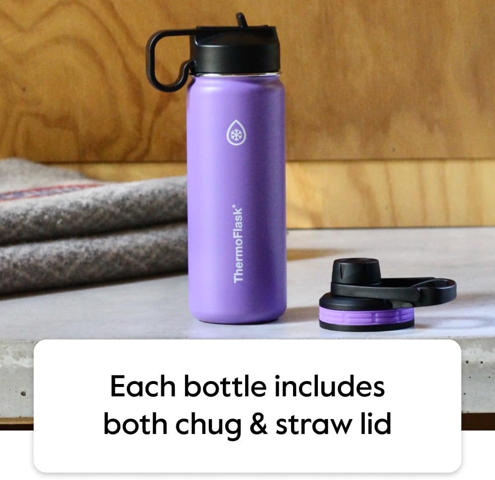 ThermoFlask 40oz Insulated Stainless Steel Water Bottle with Straw & Spout Lids – Plum