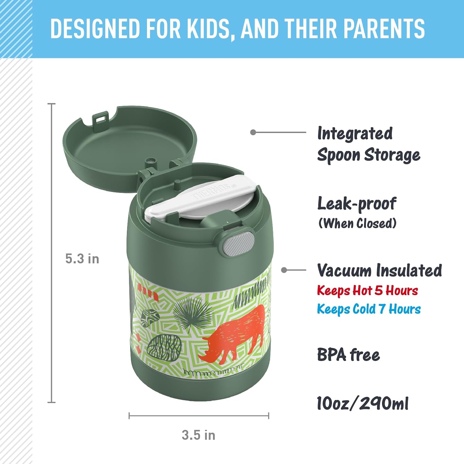 Thermos FUNtainer® 10oz Kids Food Jar – Vacuum Insulated with Spoon & Labels