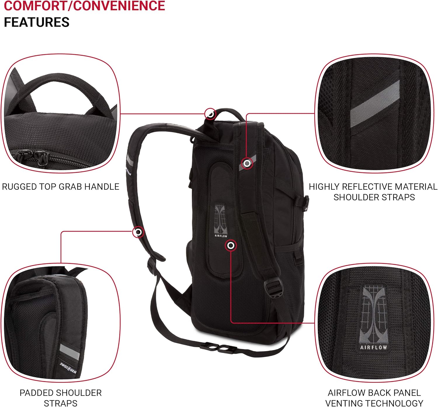 SwissGear 3598 Narrow 18" City Pack Backpack – Slim Travel & Commuter Bag