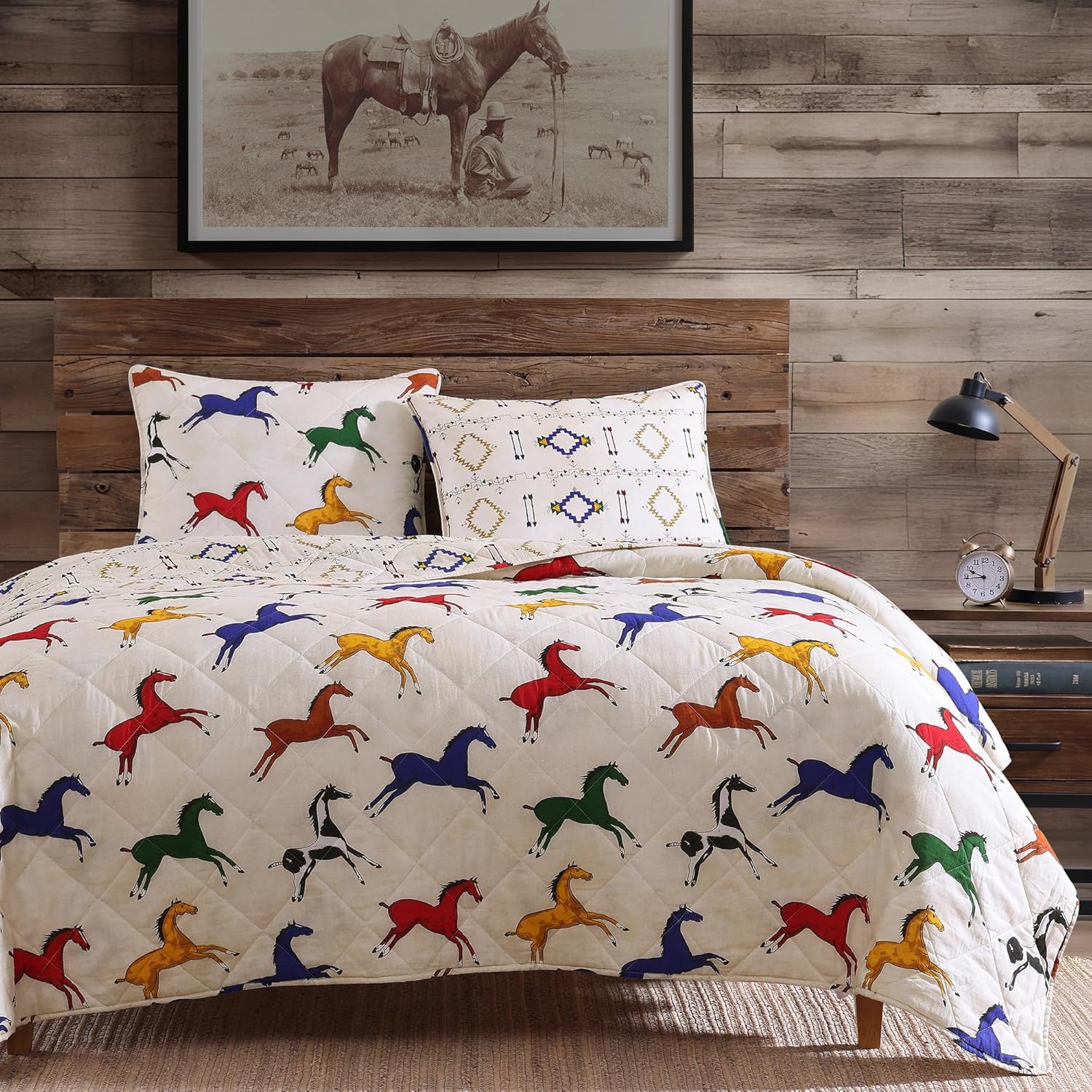 Wild Horses Reversible Twin Quilt Set – Southwestern Cotton Bedding