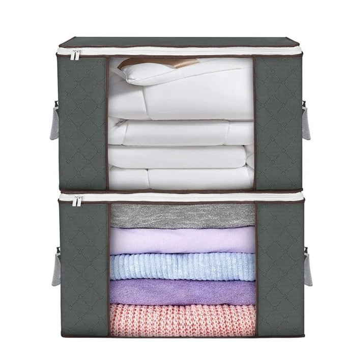 Set of 2 Large Fabric Bedding Storage Bags – 90L Comforter & Blanket Organizer