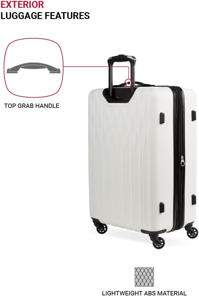 SwissGear 8018 White 24" Hardside Expandable Spinner Luggage – Medium Checked